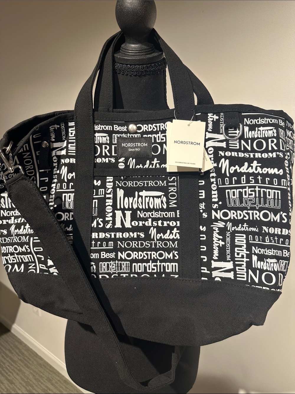 Nordstrom Black & White Logo Canvas  Tote New with tags